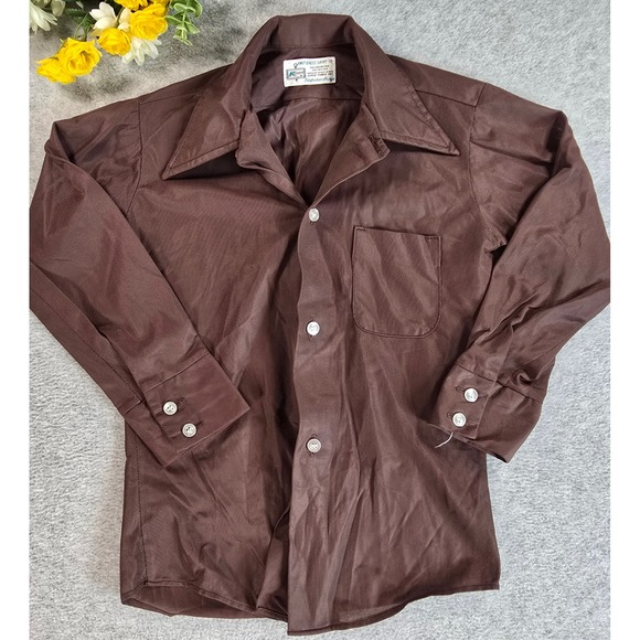 Kmart Other - Kmart Knit Dress Shirt Boy 7 Brown Vintage 70s Disco Long Sleeve Pointed Collar